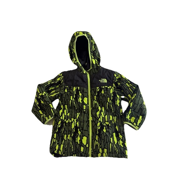 North Face Jacket Reversible Full-Zip Boys XS 6 Hooded Gray Camo Neon Green - Picture 1 of 16